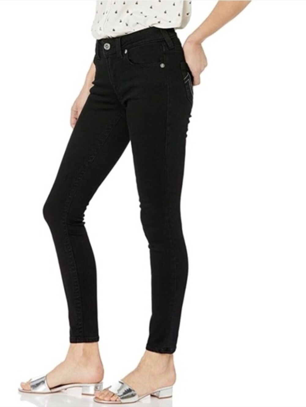 TRUE RELIGION Jennie Mid Rise Curvy Super Skinny Jean Black SIZE 32 Y2k Denim